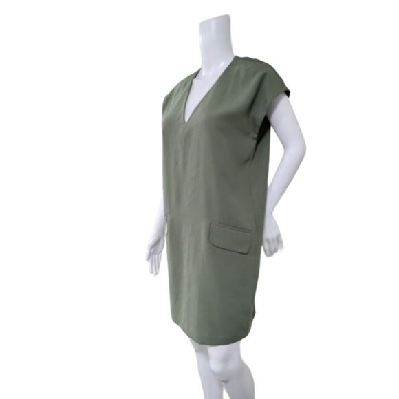 Bar III Cap Sleeve Pullover V Neckline Shift Mini Dress Olive Green Women's XS - Picture 4 of 12
